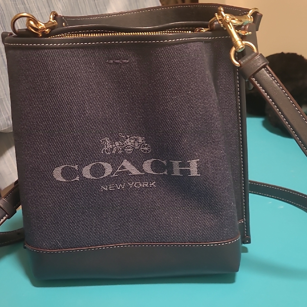 Coach Denim Blue Mollie CH 224 Crossbody Bag with Gold Accents